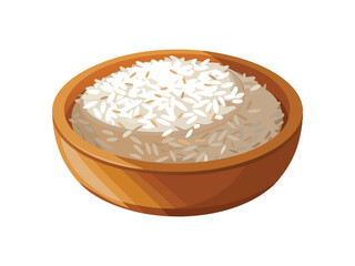 Wooden bowl of cooked rice isolated on white background
