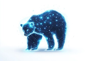 Abstract digital bear, futuristic design, white background, glowing lines