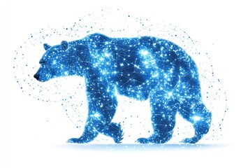 Abstract digital bear walking, network connections, white background