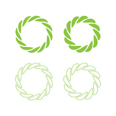 Green floral spiral rings frame isolated flat style.