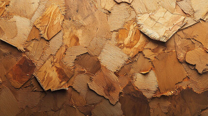 Close-up view of particle board texture showing layers of compressed wood chips and fibers, ideal for construction or carpentry themes. A natural, industrial abstract background with rustic appeal.

