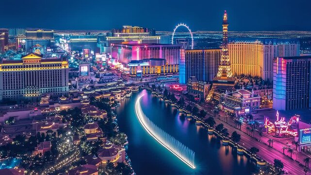 Spectacular Aerial Night View of Las Vegas Strip with Vibrant Illumination
