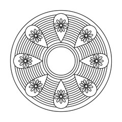 Hypnotic Floral Fantasy Mandala in Black and White Coloring Book Page