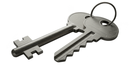 Metallic Keys Isolated on Transparent Background an Isolated Photo