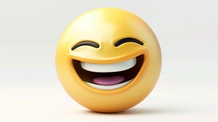 Fototapeta premium Happy Emoji Laughs, Studio Shot, White Background, Digital