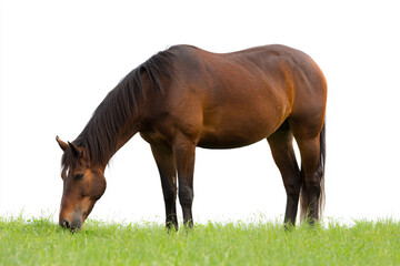 a horse is grazing in a field of grass