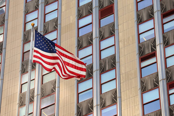 american flag on building