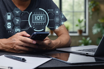 Modern Technology and IoT Concept with Mobile Device and Laptop