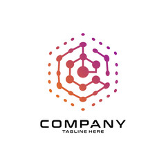 logotype letter E with dot and molecule concept logo template
