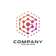 logotype letter G with dot and molecule concept logo template
