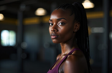 Obraz premium Athletic African woman standing in crossfit gym