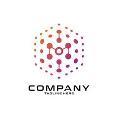 logotype letter M with dot and molecule concept logo template
