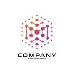 logotype letter M with dot and molecule concept logo template