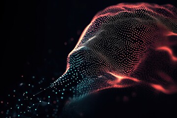 Abstract digital form, swirling particles, complex network