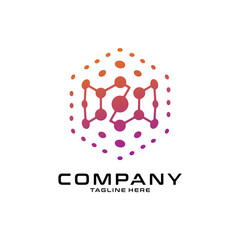 logotype letter N with dot and molecule concept logo template