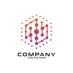 logotype letter N with dot and molecule concept logo template