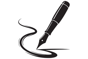 Black fountain pen vector minimalist silhouette icon illustration with transparent background
