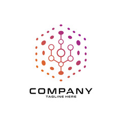 logotype letter W with dot and molecule concept logo template