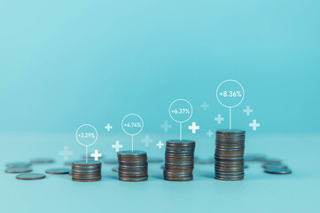 The concept of increasing interest rates, business value ratio and investment arrows up, business...