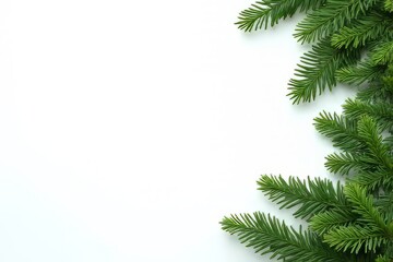 Fresh Evergreen Branches on White Background for Holiday Design