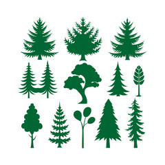 Green Tree Silhouettes Vector Set