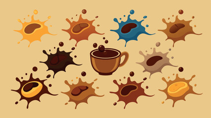 set of coffee cup and coffee beans splash vector