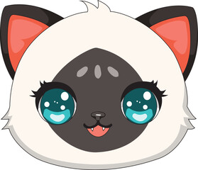 Siamese Cat Face Kawaii Cartoon Vector