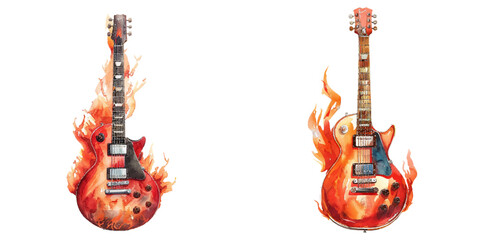guitar electring flaming watercolor vector illustration © Dar