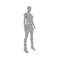 Silhouette of standing young woman represented in stripes