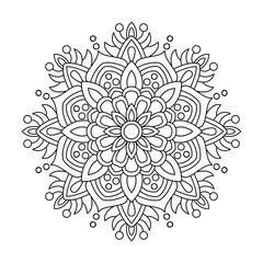 Timeless Swirling Ornament Mandala in Black and White Coloring Book Page