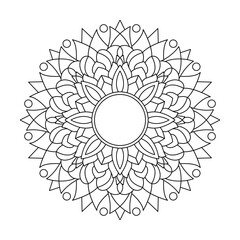 Cosmic Sacred Energy Mandala in Black and White Coloring Book Page