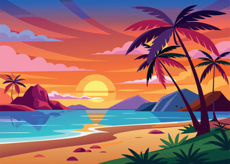Obraz premium tropical beach with palm trees landscape background