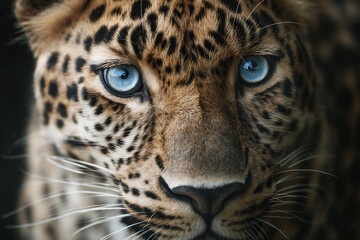 Obraz premium a leopard with blue eyes is staring at the camera