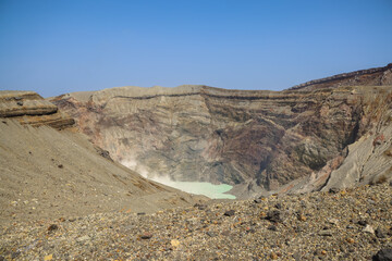 March 25 2025 l Sulfur Lake Within Volcanic Crater with Rising Steam, Japan