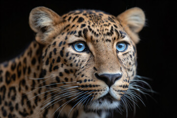 Obraz premium a leopard with blue eyes is staring at the camera