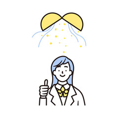 笑顔でグッドポーズをする女子高校生の上半身とくす玉のシンプルなイラスト素材