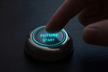 Activating tomorrow a finger poised to launch the future with a futuristic button