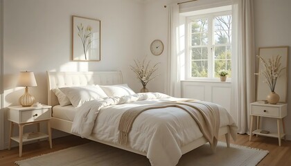 bedroom with creamy color theme 