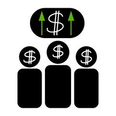 Financial growth icon. Dollar sign arrows. Green vector accents. Black success symbol.
