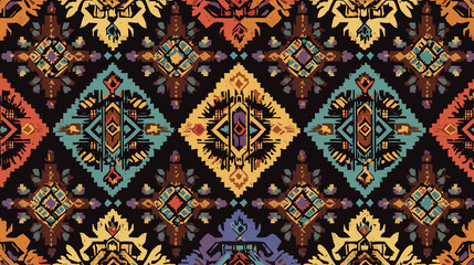 Vibrant Geometric Ethnic Textile Pattern Design Bohemian Style Rug Native American Inspired Print