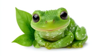 Obraz premium Adorable Green Frog on Leaf Nature Wildlife Amphibian High Resolution Image