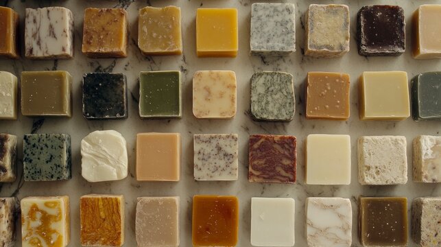 Assortment of colorful handcrafted soaps