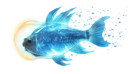 Fototapeta premium Futuristic Blue Fish with Glowing Light and Particle Effect