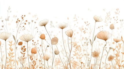 Soft, pastel-toned field of flowers and grasses
