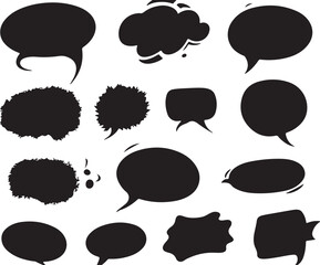 Black and White Cartoon Speech Bubbles Vector Set: Comic Dialogue, Thought Clouds, and Text Balloons