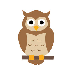 A cute cartoon owl with big eyes and brown feathers sitting on a branch. Perfect for night themes, education, and woodland illustrations