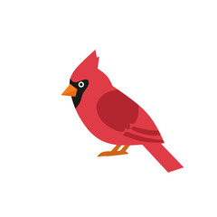 A vibrant red cardinal bird in a modern flat design style. Ideal for winter themes, holiday decor, and birdwatching graphics