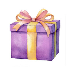 watercolor vector of Birthday Gift Box, high quality, isolated on a white background.