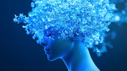 Abstract, digital portrait of a serene head
