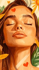 A serene portrait of a young woman surrounded by nature, embodying peace and beauty with closed eyes and a gentle expression.